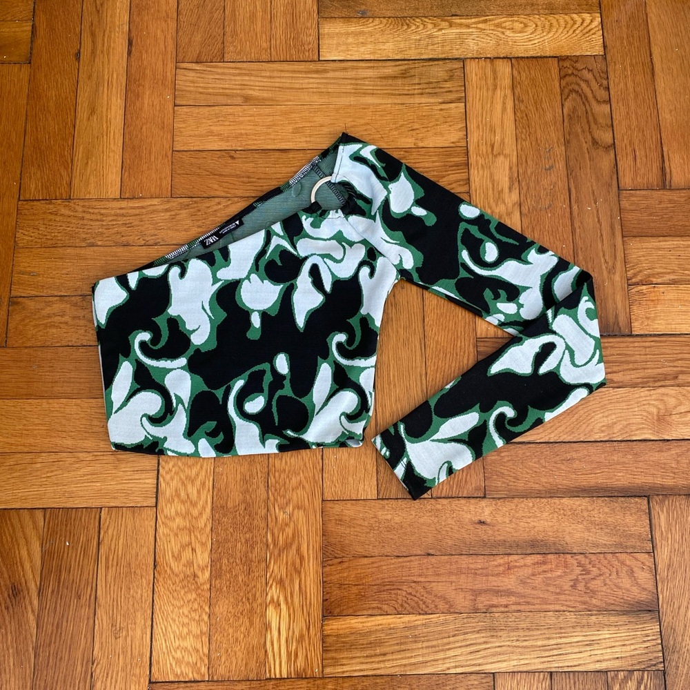 ZARA Asymmetrical one shoulder retro crop top women’s Small